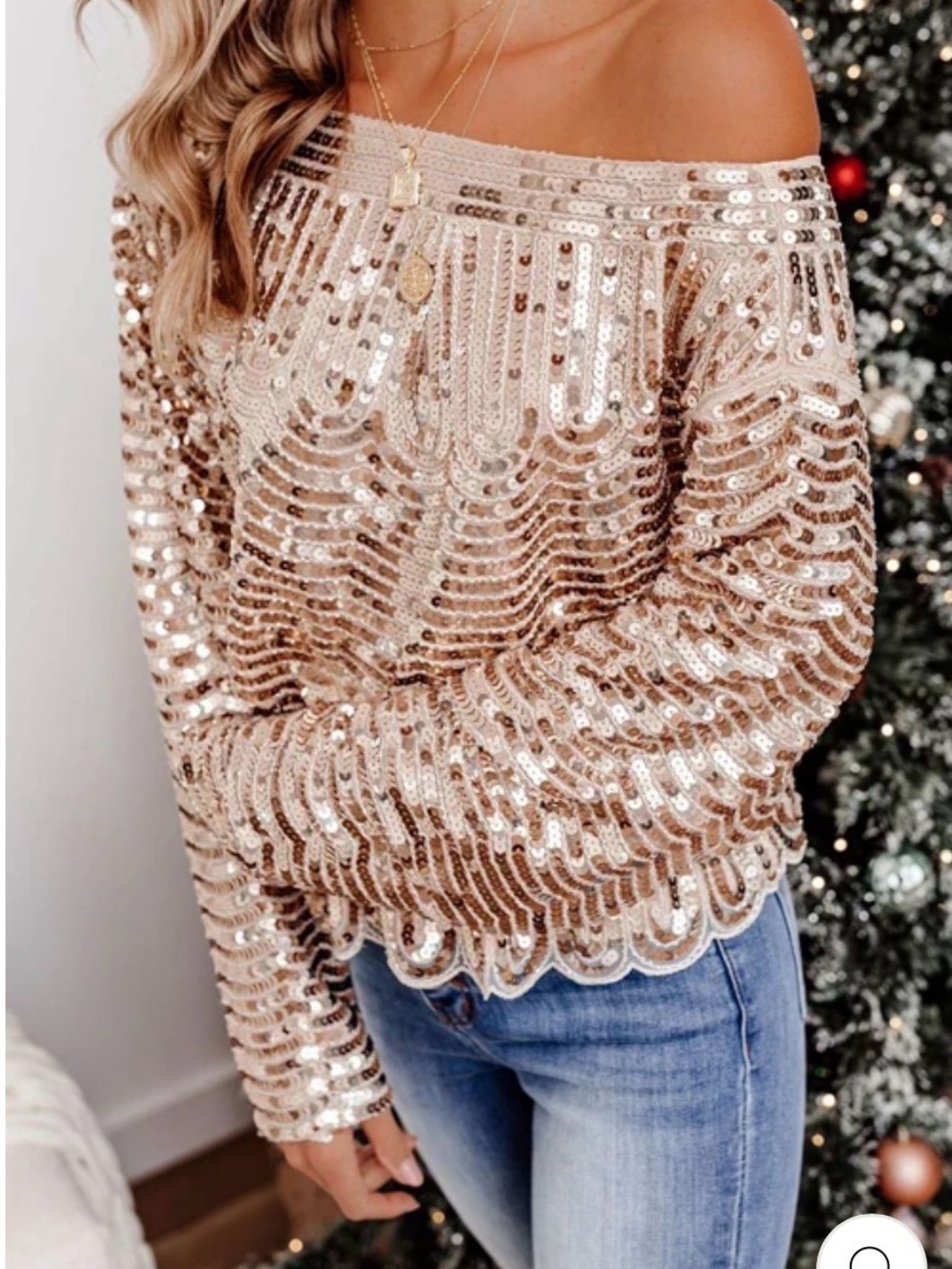 Endless Rose Rose Gold Sequin Off-Shoulder Sweatshirt NWT